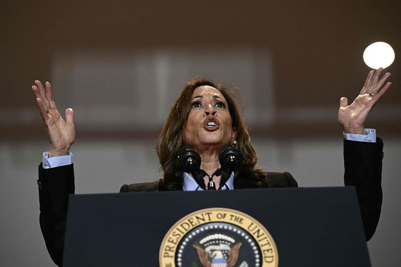 US Vice President and Democratic presidential candidate Kamala Harris speaks during a campaign rally at the International Brotherhood of Electrical Workers (IBEW) Local 5 in Pittsburgh, Pennsylvania, on 2 September 2024